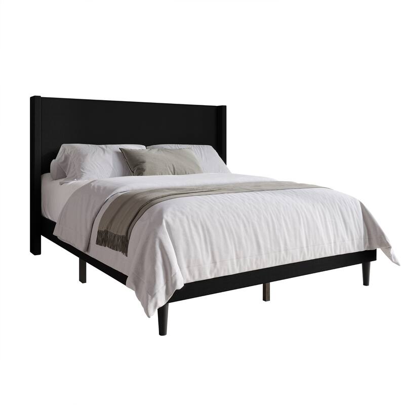 Clayfell Bangor Upholstered Wingback Platform Bed, Linen, No Box Spring Required