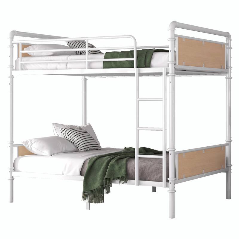 Metal Bunk Bed, Industrial Detachable Bunkbeds with Safety Guard Rails for Teens