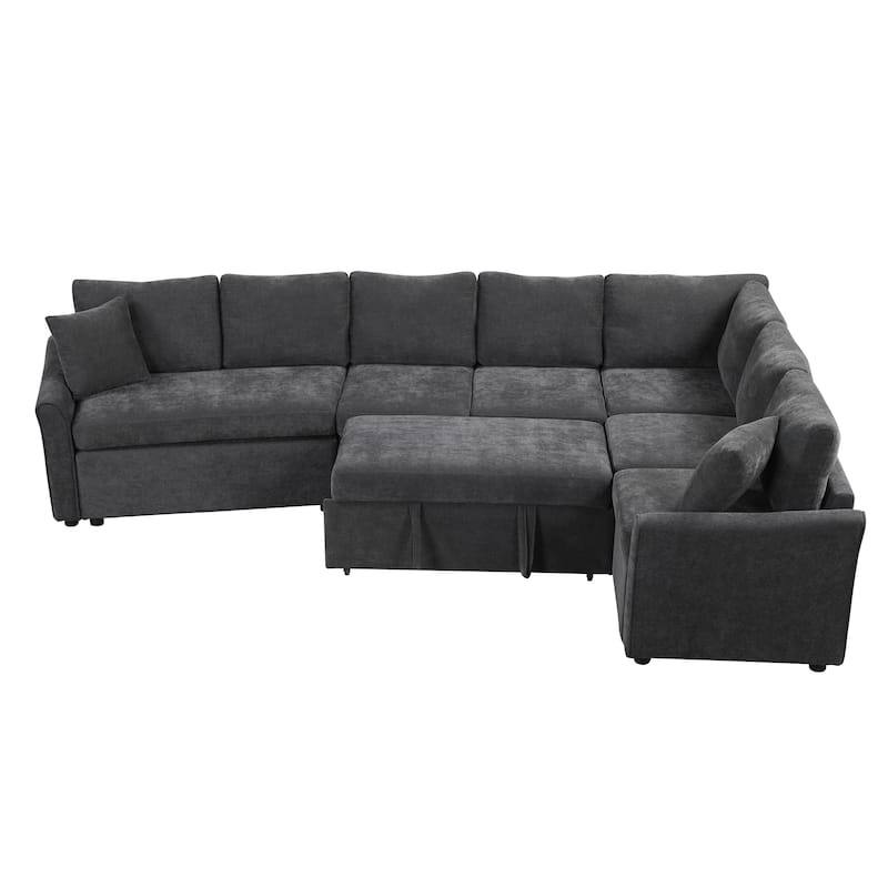Roomfitters L-Shaped Convertible Pull-Out Sofa Bed with Two Back Pillows, USB Ports, and Power Sockets