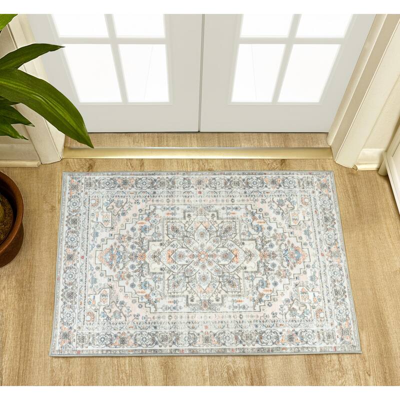 DriftAway Area Rug Washable Rugs for Living Room Non Slip Rubber Backing Low Pile Non Shedding Boho Foldable Vintage Rugs