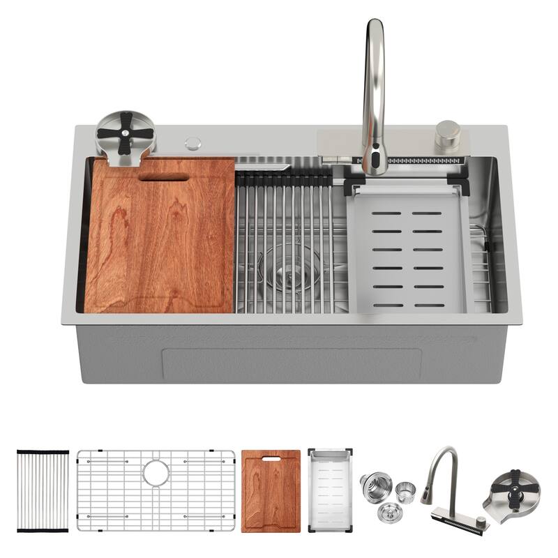 33" Drop-In 16 Gauge Single Bowl Stainless Steel Kitchen Sink - 33'' x 19.29'' x 9''