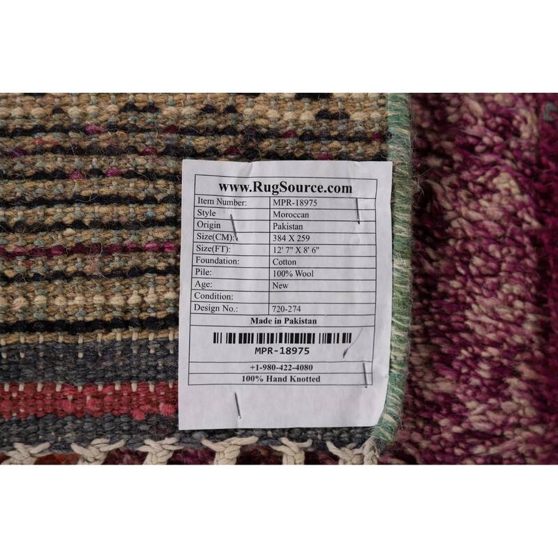 Purple Moroccan Oriental Area Rug Handmade Geometric Wool Carpet - 8'6" x 12'7"