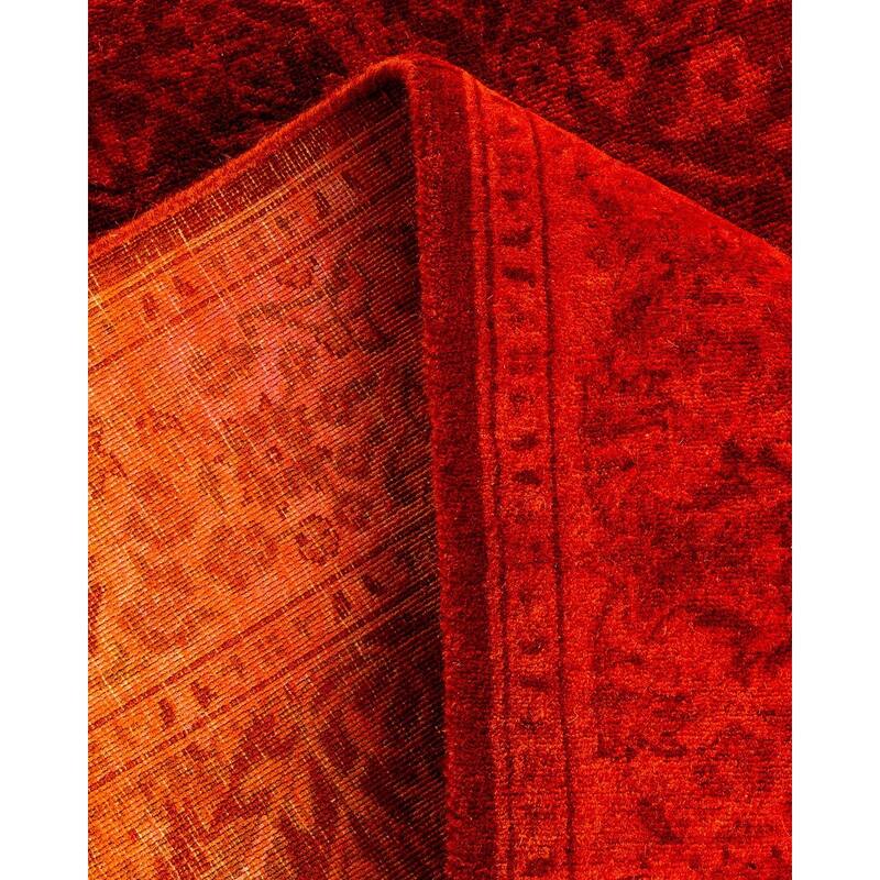 Overton Hand Knotted Wool Vintage Inspired Modern Contemporary Overdyed Orange Runner Rug - 2' 8" x 8' 3"
