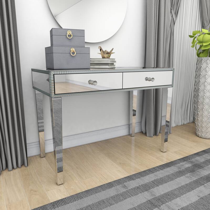 Wooden Mirrored 2 Drawers Console Table - Silver - Roche River Decor