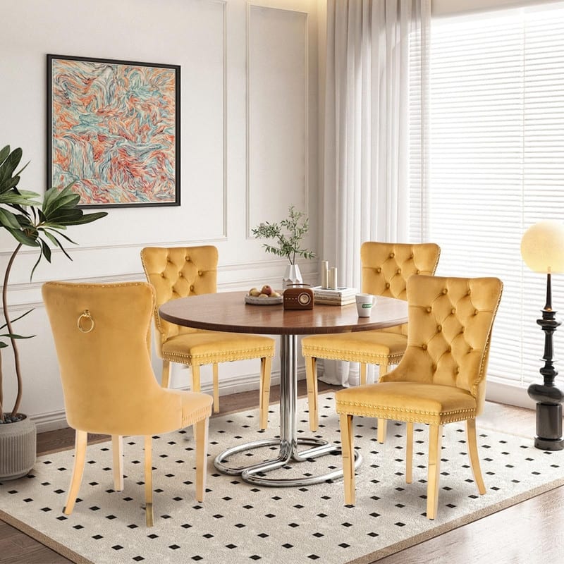Tufted Naliheads Solid Wood Upholstered Dining Chairs (Set of 4) - Gold GoldLegs