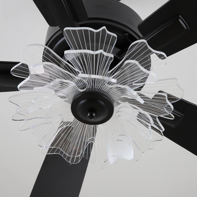 52-inch Industrial Acrylic Matte Black DC Ceiling Fan with Light and Remote