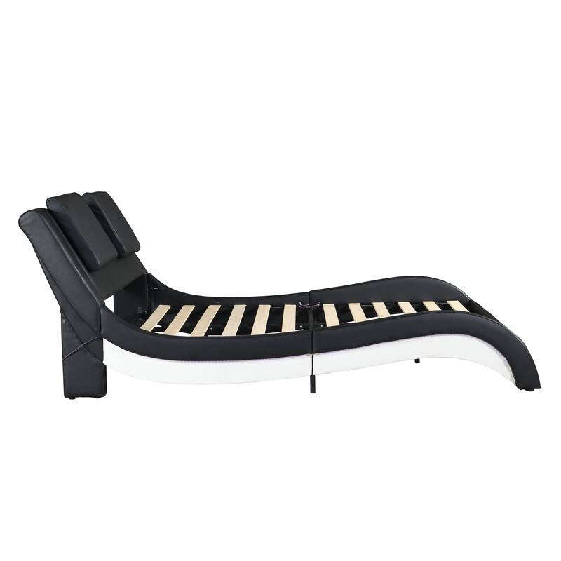 King Faux Leather Upholstered Platform Bed LED Lighting, Bluetooth