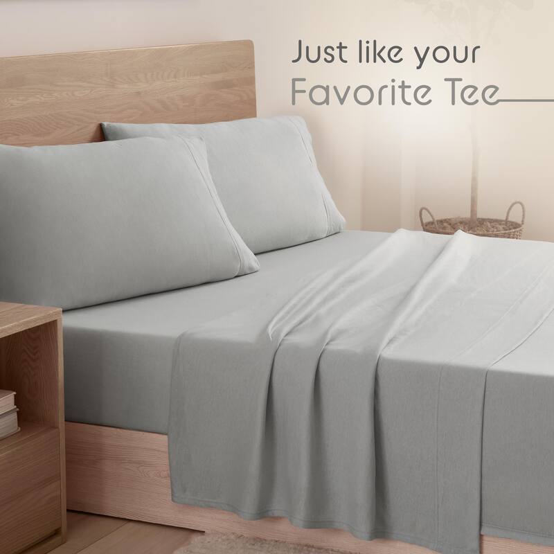 Vellux Solid Jersey Knit Sheet Set - Cotton Blend, Deep Pocket, Ultra Soft