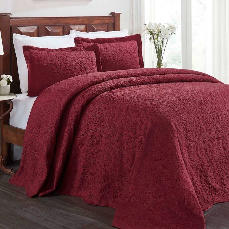 Superior Aspen Jacquard Floral Scalloped Edges Cotton Blend Bedspread Set