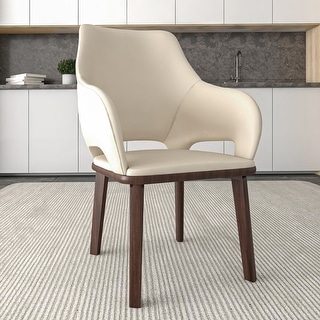 LeisureMod Vivara Leather Upholstered Dining Chair with Padded Seat - Mid-Century Arm Chair for Home Office Bar & Kitchen