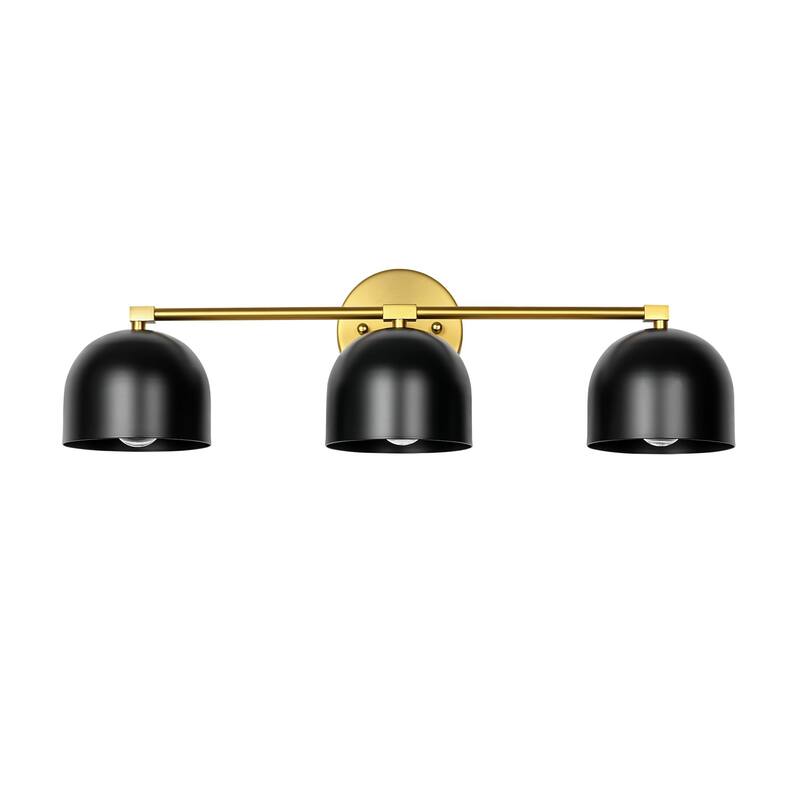 3-Light Retro Black with Brushed Gold Linear Dome Bathroom Vanity Light - 23.62 in. W x 7.09 in. H x 7.09 in. D