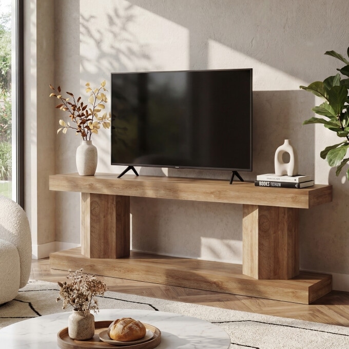 63'' TV Stand For TVs Up To 70", 2-Tier Wooden Media Console