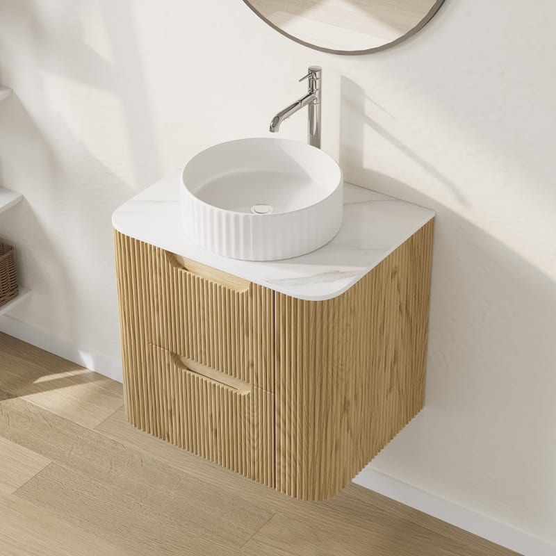 24" Floating Bathroom Vanities with Single Sink,Natural Wood Texture
