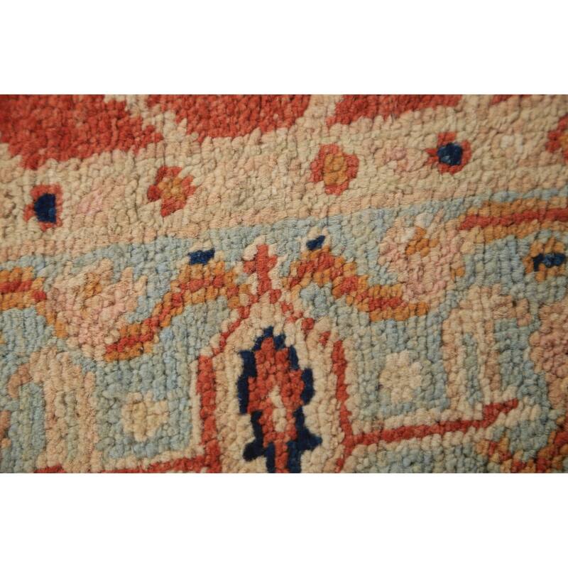 Orange Vegetable Dye Heriz Serapi Rug Hand-Knotted Wool Carpet - 3'1"x 4'10"