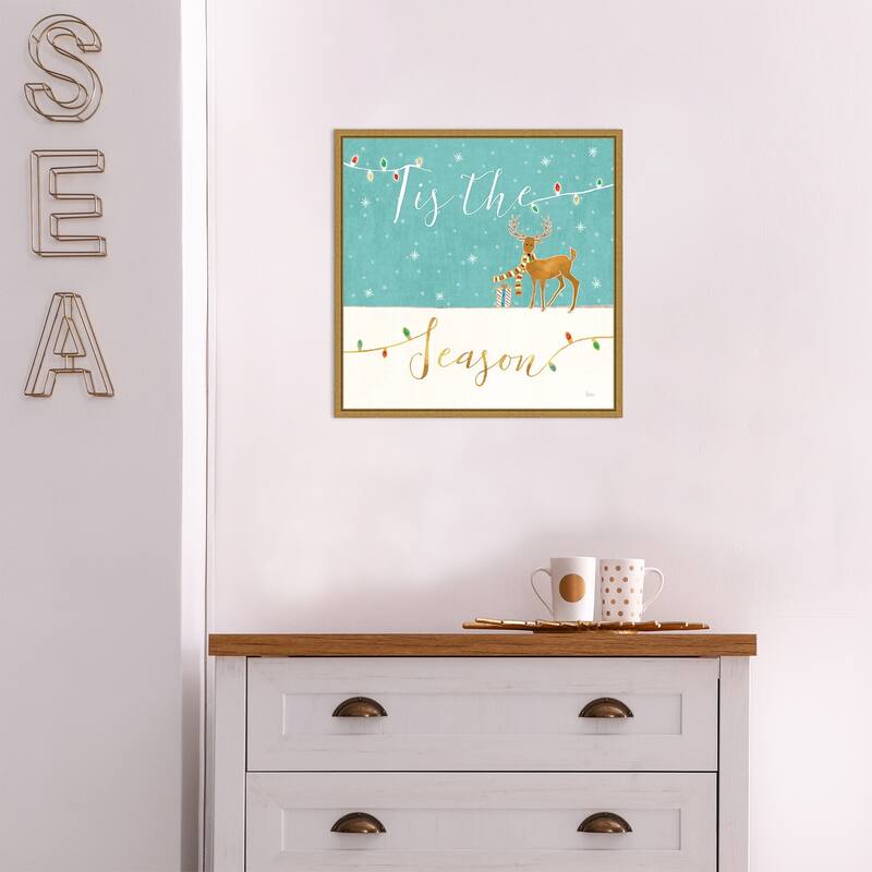 Tis the Season Christmas Reindeer, Veronique Charron Framed Canvas Art