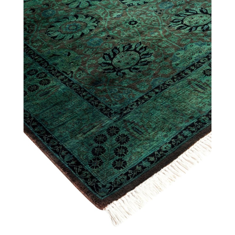 Overton Hand Knotted Wool Vintage Inspired Modern Contemporary Overdyed Green Runner Rug - 3' 3" x 8' 10"