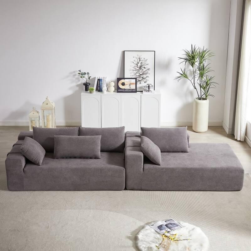 Modern Modular 108" L-shaped Chenille Upholstered Sectional Sofa With 6 Pillows