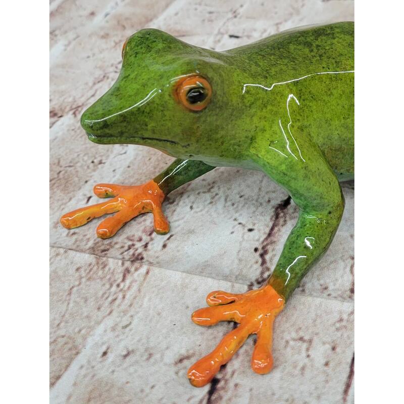 Bronze Metal Green Orange Poison Dart Tree Frog Sculpture Figurine Handmade Original Art