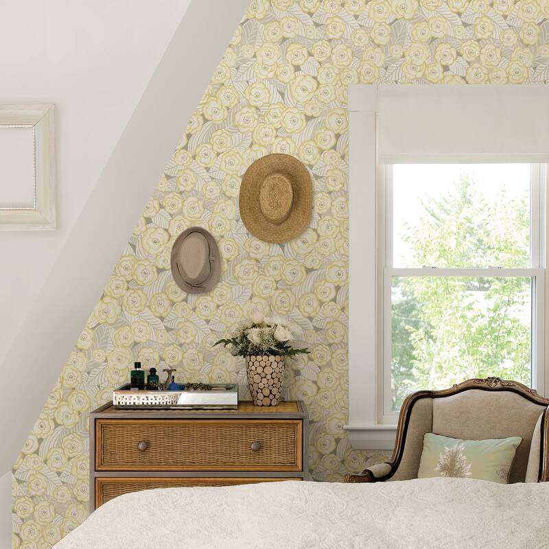 A-Street Prints Emery Light Yellow Floral Wallpaper