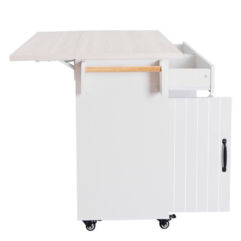 Rolling Kitchen Island wTrash Can Storage Cabinet & Adjustable Shelf, Wood Cupboard Spice Storage Cabinet wDrop Leaf, Towel Rack