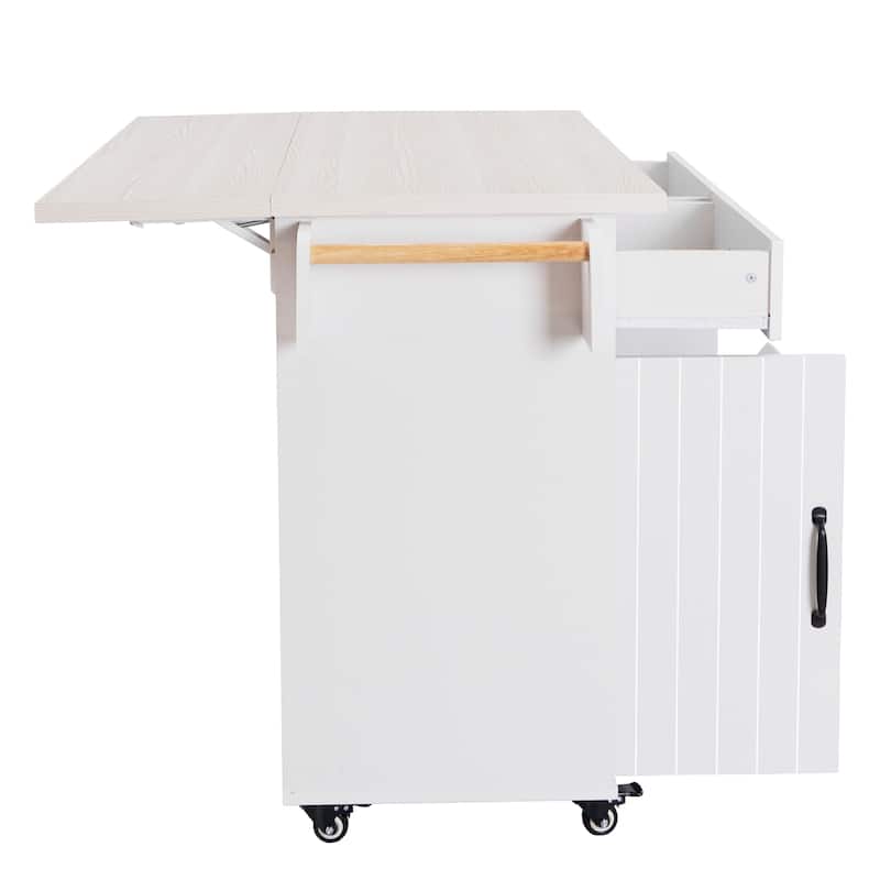 Rolling Kitchen Island with Trash Can Storage Cabinet, Kitchen Cart with Drop Leaf, Spice Rack, Towel Rack and Drawer