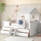 preview thumbnail 10 of 15, Full Size House Low Loft Bed with 4 Storage Drawers, Sturdy Pine Wood Bedframe with Full-Length Guardrails for Kids Bedroom White