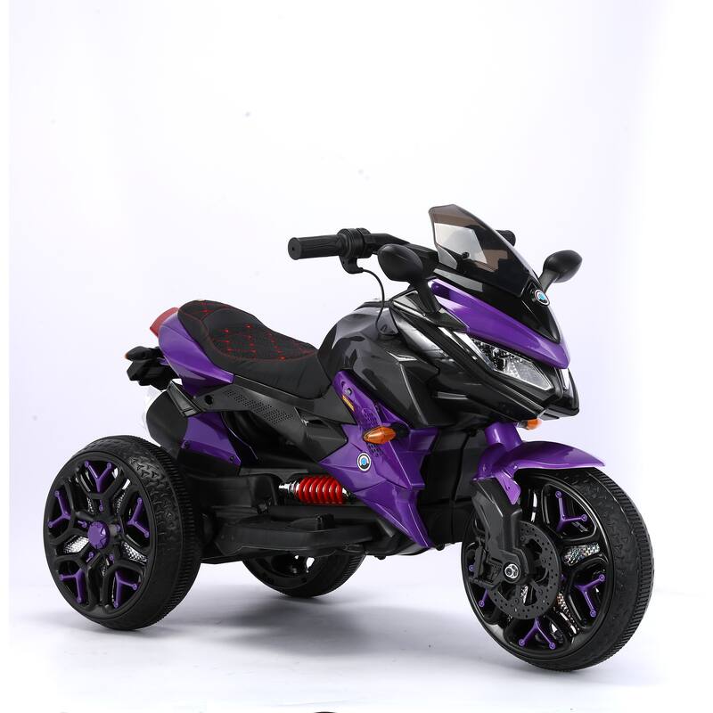 Battery Powered Kids 12V Motorcycle, Ride-On Toy with Lighting Wheels, Music, Training Wheels, and Manual Throttle - Purple