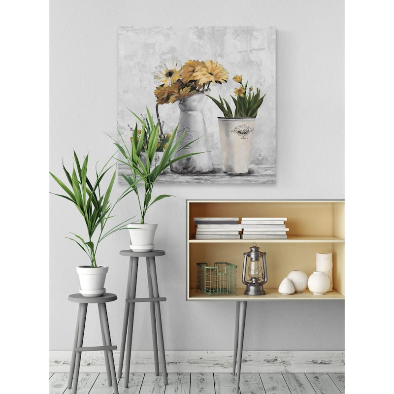 'Glowing Yellow Flowers' Painting Print on Wrapped Canvas