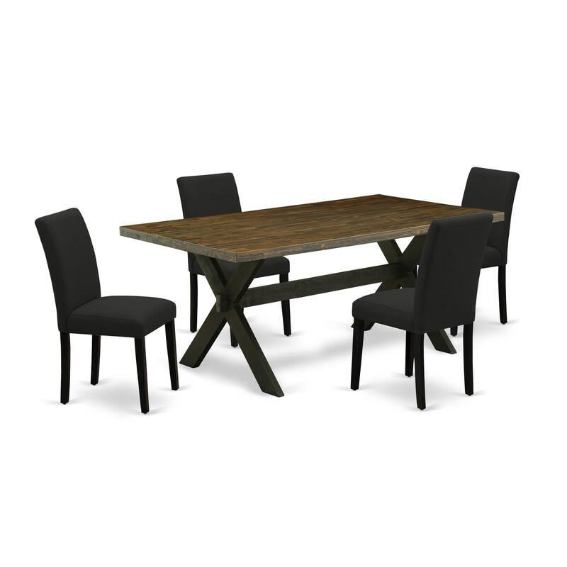 East West Furniture Dining Table Set- a Kitchen Table and Black Linen Fabric Parson Chairs, Wire brushed Black.(Pieces Options)