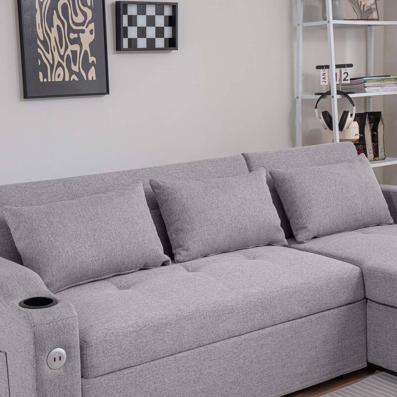 84" 3 in 1 Linen Sleeper with USB Ports and Cup Holders