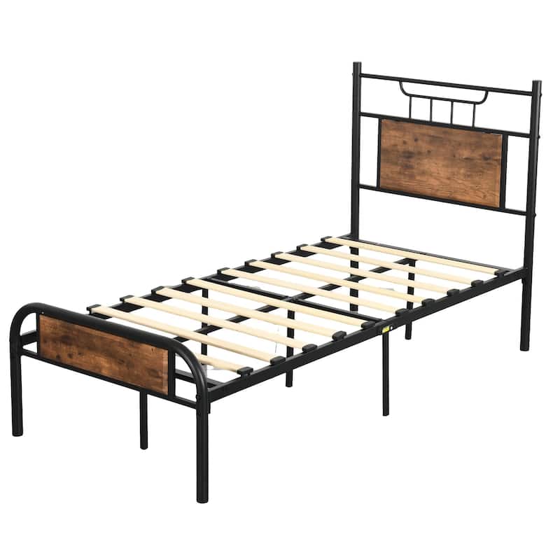 Industrial Wood Bed Frame with Headboard