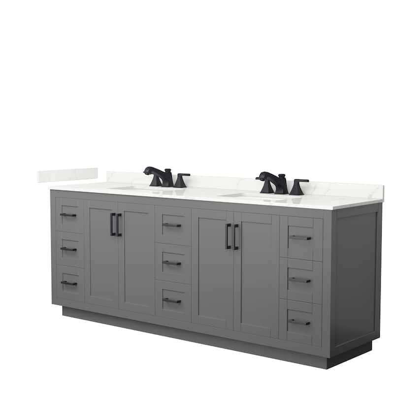 Miranda 84-inch Double Vanity, Quartz Top - Dark Gray, Black Trim, Giotto Quartz Top