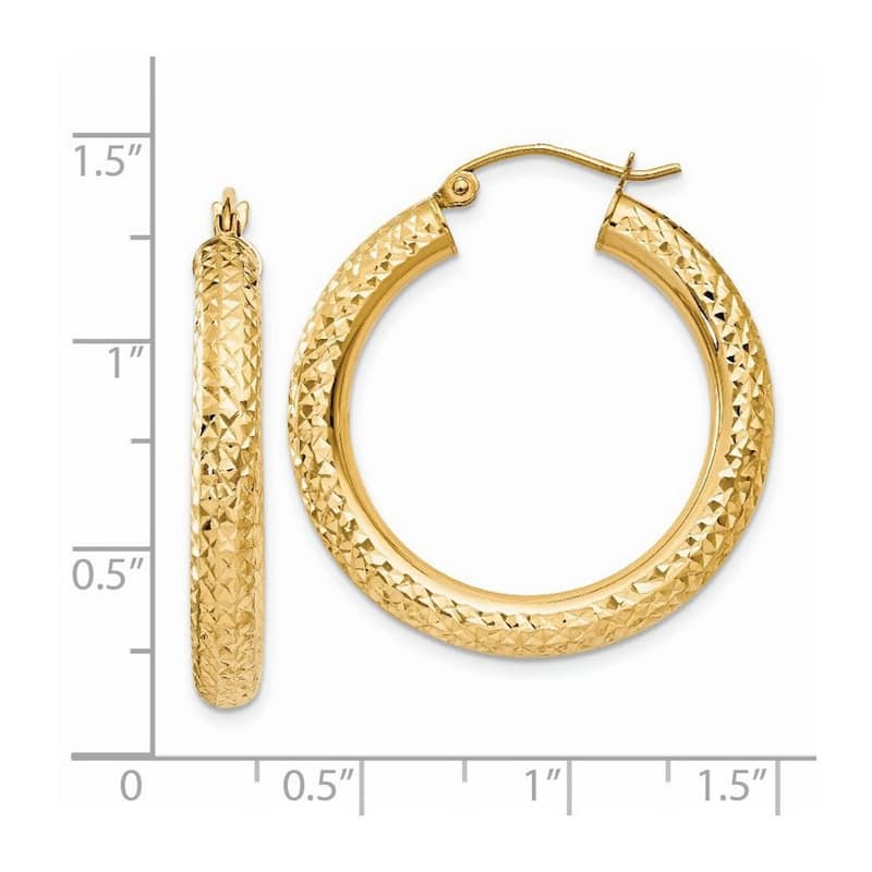 Curata 14k Yellow Gold Diamond Cut 30x4mm Round Hoop Earrings