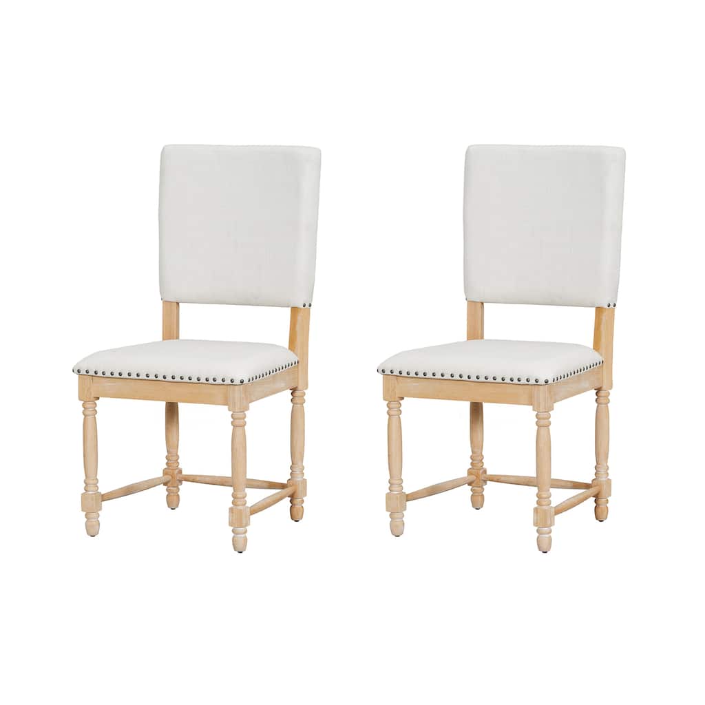 Vintage Upholstered Dining Chairs Set of 2, Armless Kitchen Side Chairs, Lounge Chair with Nailhead Trim & Turned Legs