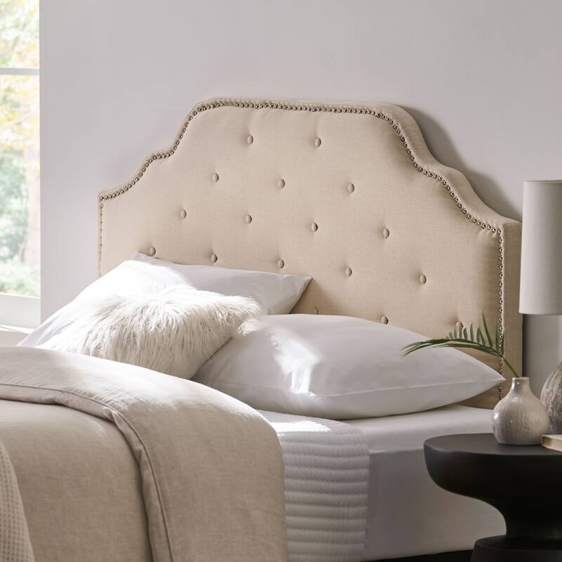 Queen Size Tufted Upholstered Headboard with Adjustable Height and Nailhead Trim