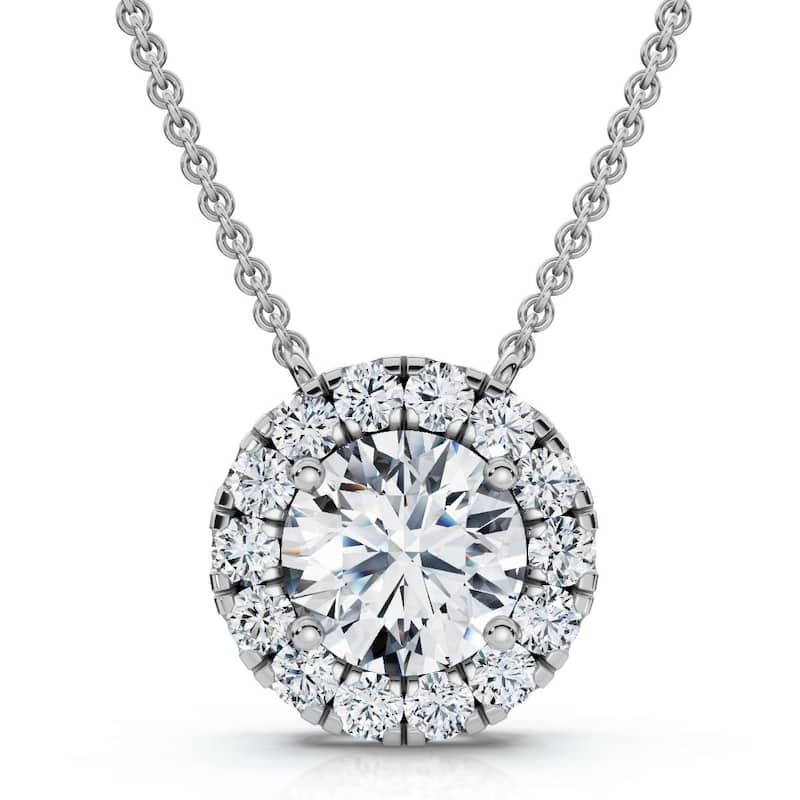 Bliss Diamond Certified 3Ct Halo Diamond Solitaire Pendant White Gold Lab Grown Necklace