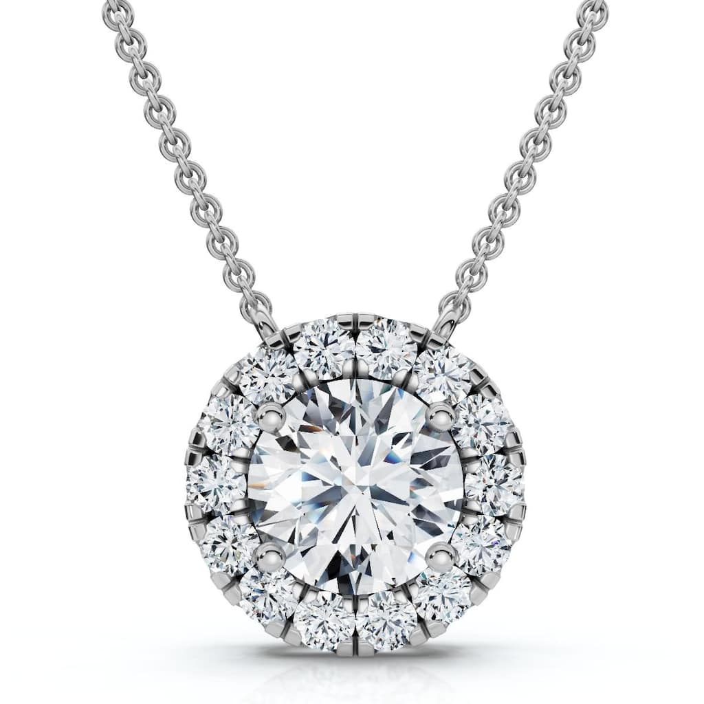 Bliss Diamond Certified 3Ct Halo Diamond Solitaire Pendant White Gold Lab Grown Necklace