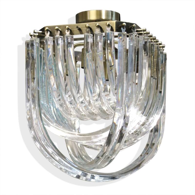 Harp & Finial Ribbon - Small Chandelier - Clear Acrylic - Clear, Brass