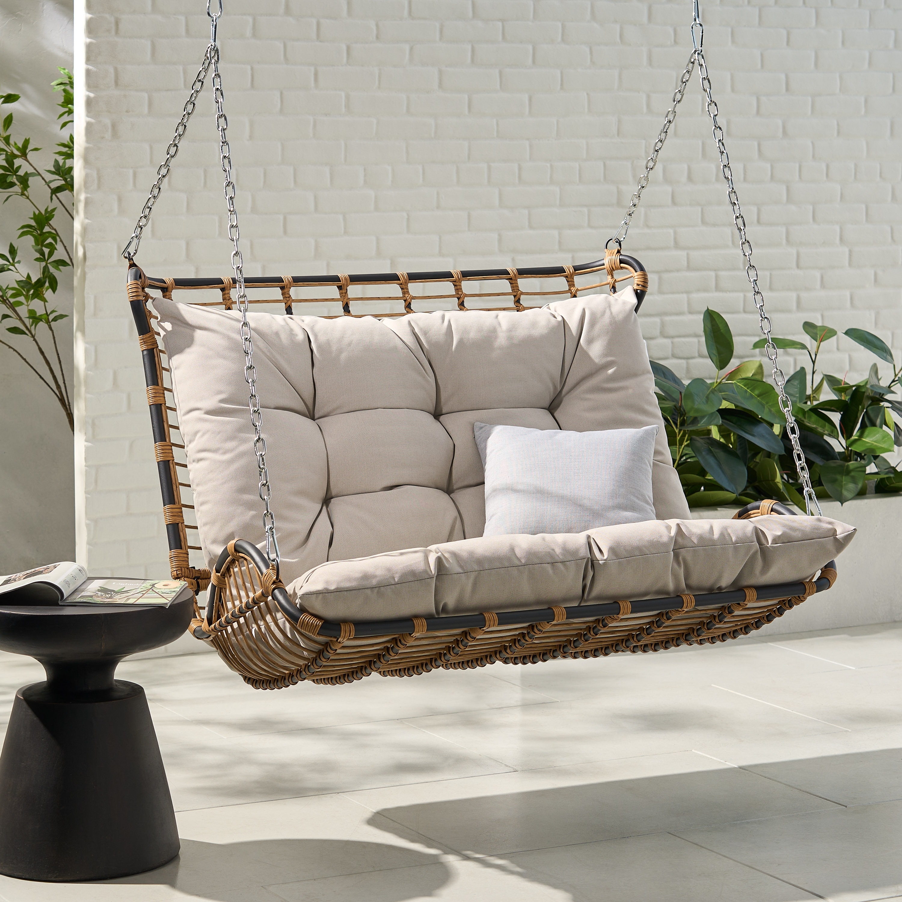 Arruda Outdoor Outdoor Wicker Porch Swing （ Only Swing ）with Cushions by Christopher Knight Home - 400 lb limit