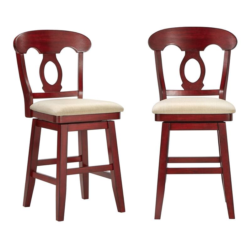 Ronda Napoleon Back Wood Swivel Chair - Antique Berry Red - Counter Height