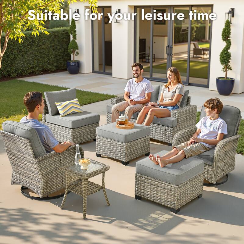 OVIOS 9 Pieces T shaped Seat Curved Swivel Chair Set With Fire Pit