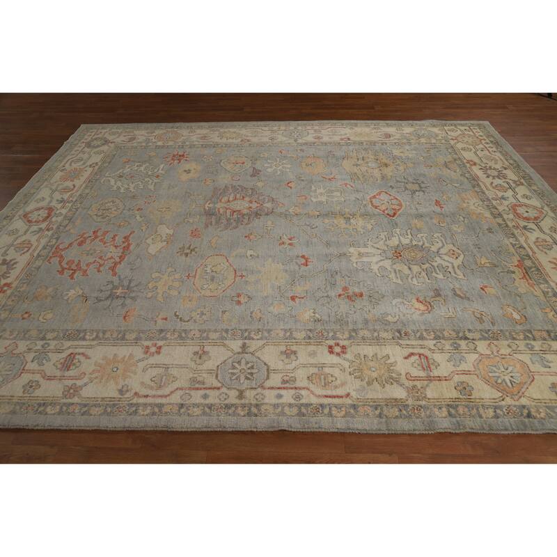 Hand Knotted Oriental 100% Wool Carpet Transitional All-Over Greys & Charcoal Oushak Area Rug - 9' 8'' X 8' 1''