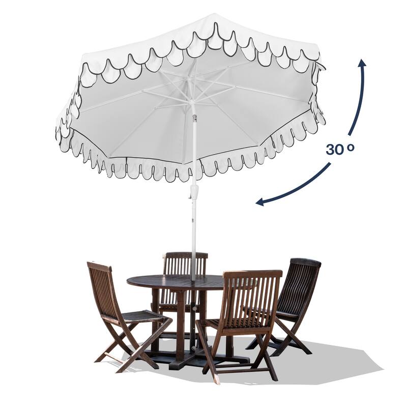 9ft Fringe Patio Umbrella Auto-Tilt, Crank, by JONATHAN Y