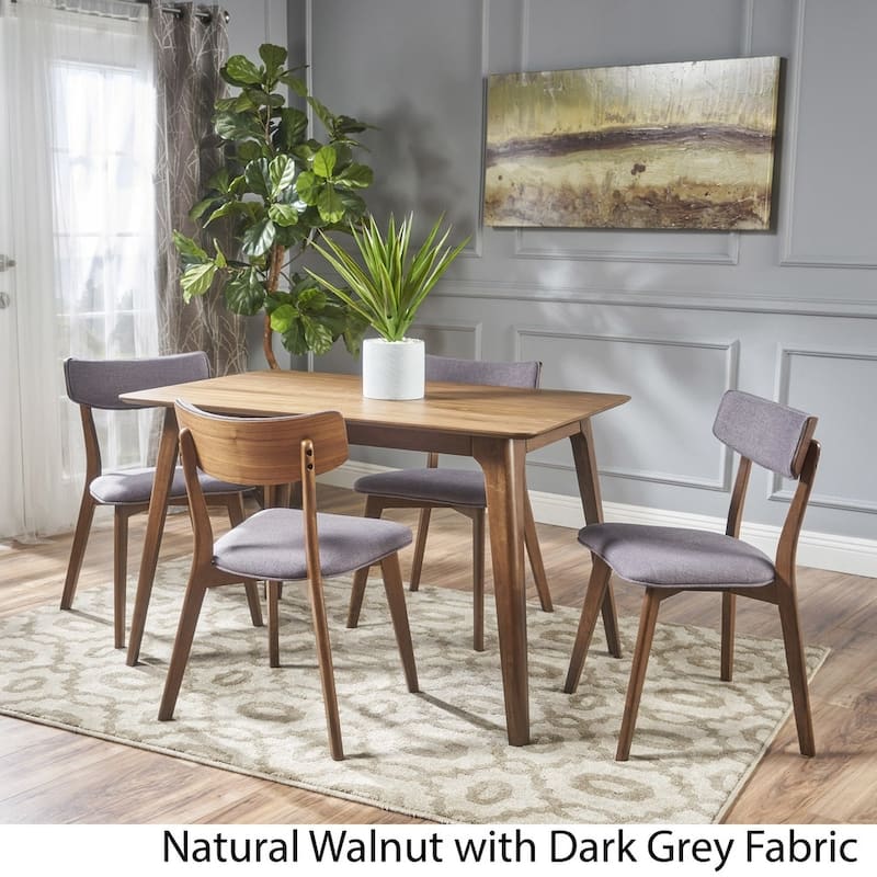 Megann Mid-Century 5-piece Wood Rectangle Dining Set by Christopher Knight Home - Natural Walnut + Dark Grey