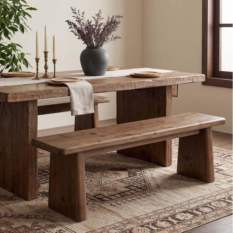 55.1" Solid Wood Entryway Bench, Rustic Bench Indoor for End of Bed, Dining Table, Mudroom, Hallway