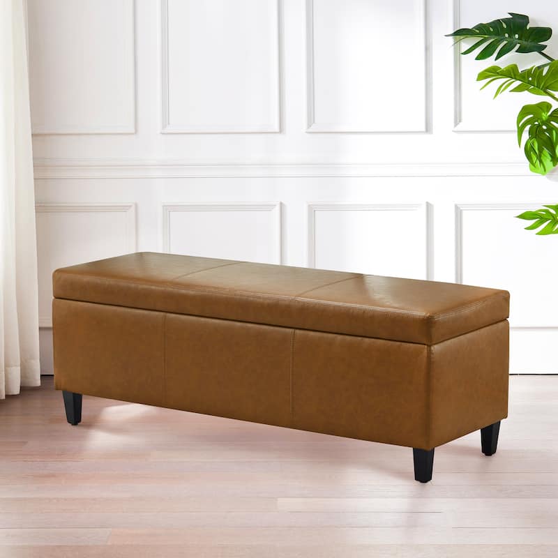 50.3" x 17.50" x 18" Upholstered Rectangular Storage Ottoman-Faux Leather
