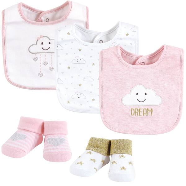 slide 1 of 1, Hudson Baby Infant Girl Cotton Bib and Sock Set, Pink Cloud, One Size - Pink Cloud - One Size
