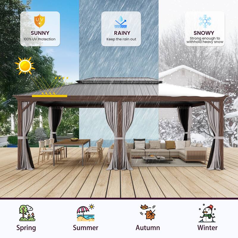 EROMMY Hardtop Gazebo with Galvanized Steel Roof - Waterproof Aluminum Pergola - All-Weather Metal Gazebo for Patio, Poolside