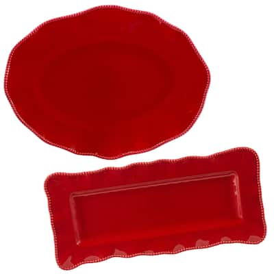Certified International Perlette Red Melamine 2 pc Platter Serving Set - 19" x 9" x 1.25"