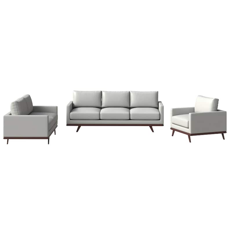 3-Piece Sofa Set Upholstered in Leather with Birch Wood Base Chester Collection